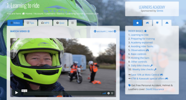 Online learning Academy, learn to ride a motorcycle, online training